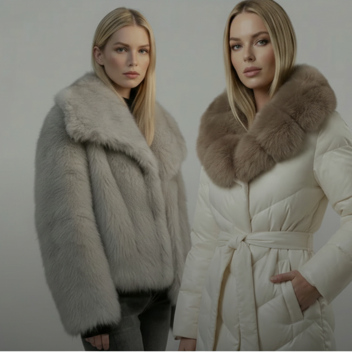 Dos mujeres elegantes con abrigos de invierno