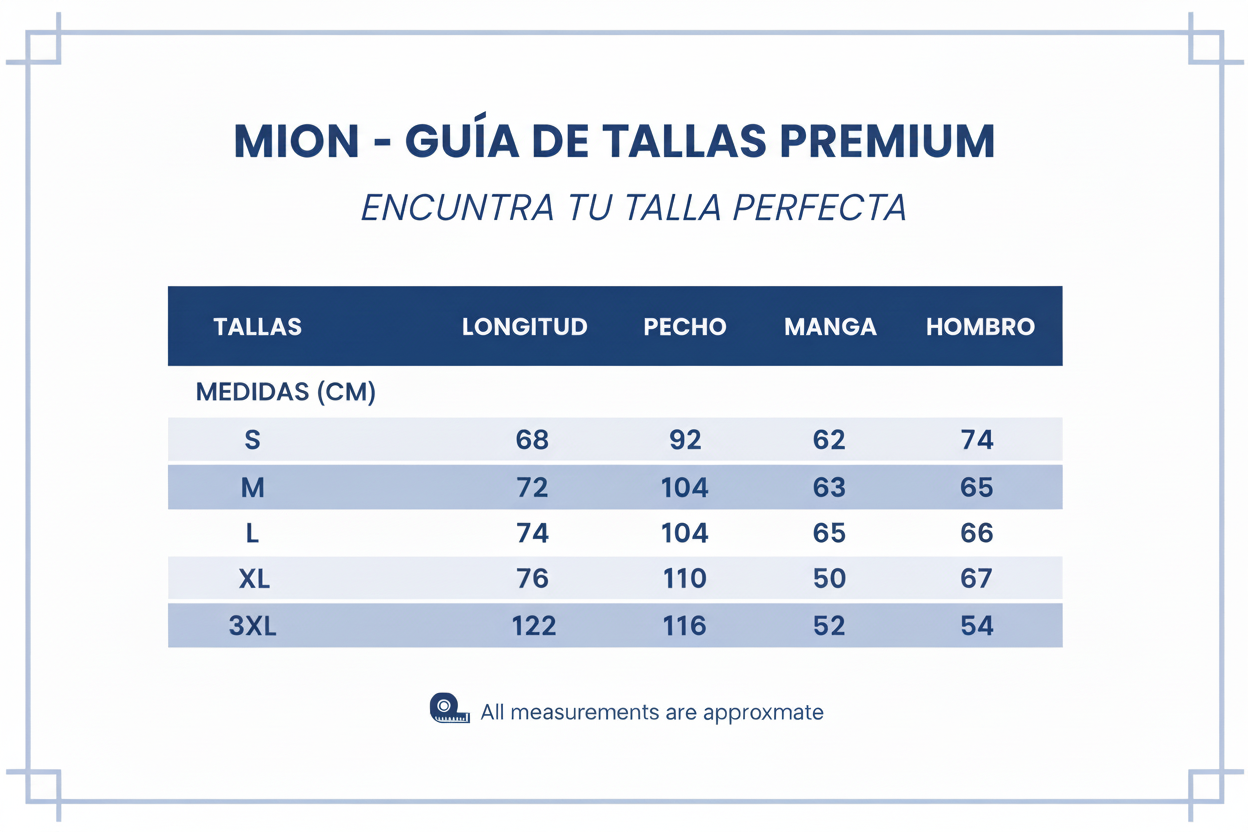 Guía de tallas Mion en español